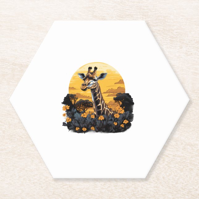 Giraffe Sunset Flora und Fauna Untersetzer (Vorderseite)