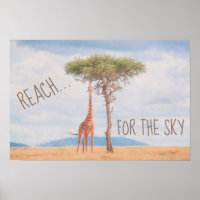 Giraffe Tall Tree Savannah Reach Sky Motivierend