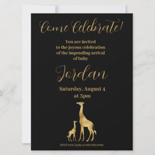 Giraffe Theme Baby Shower Black and Gold Einladung