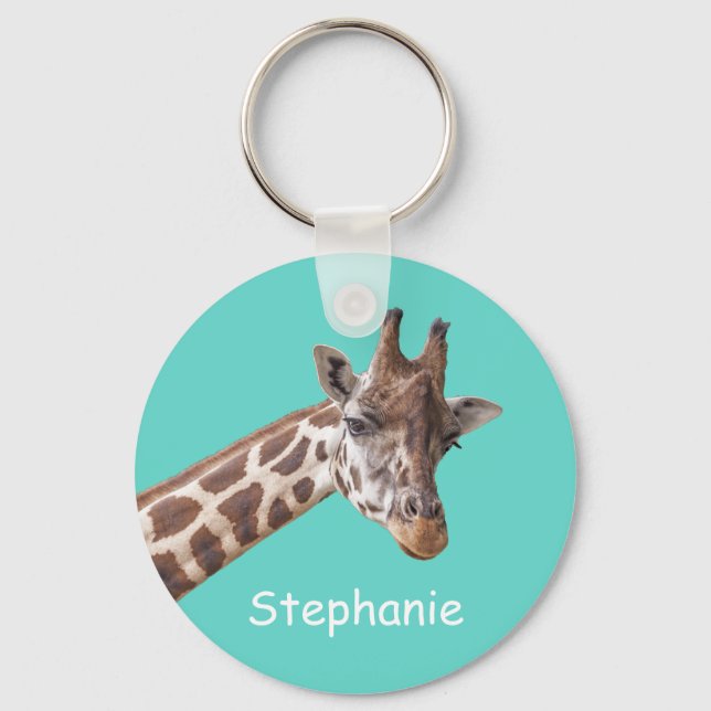 Giraffe Tier auf Aquamarine Personalisierte Bezeic Schlüsselanhänger (Vorderseite)