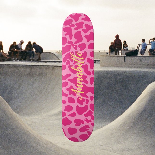 Giraffe Tierdrucke Benutzerdefiniertes Skateboard (Pink Animal Print - Custom Name - Girly Modern Trendy)