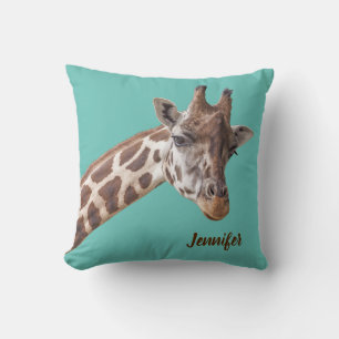 Giraffe Tierisches Foto für Aquamarine Personalisi Kissen