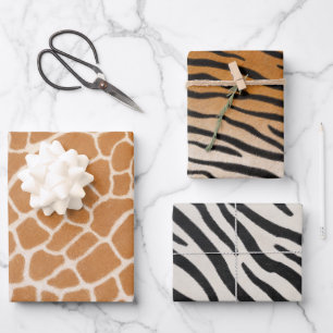 Giraffe Tiger & Zebra Fur Realistische Tierdrucke Geschenkpapier Set