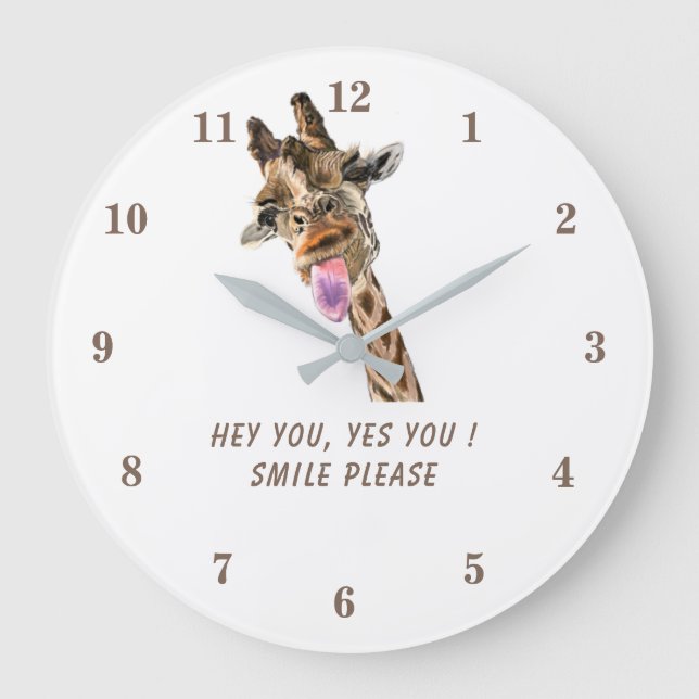 Giraffe Tongue Out and Playful Wink - Dein Text Große Wanduhr (Vorderseite)