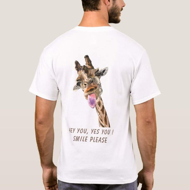 Giraffe Tongue Out and Playful Wink - Dein Text T-Shirt (Rückseite)