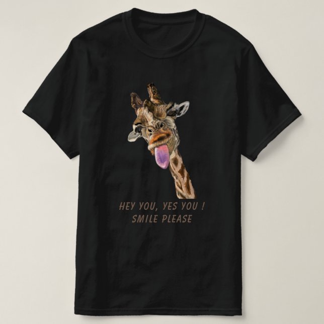 Giraffe Tongue Out and Playful Wink - Lächeln T-Shirt (Design vorne)
