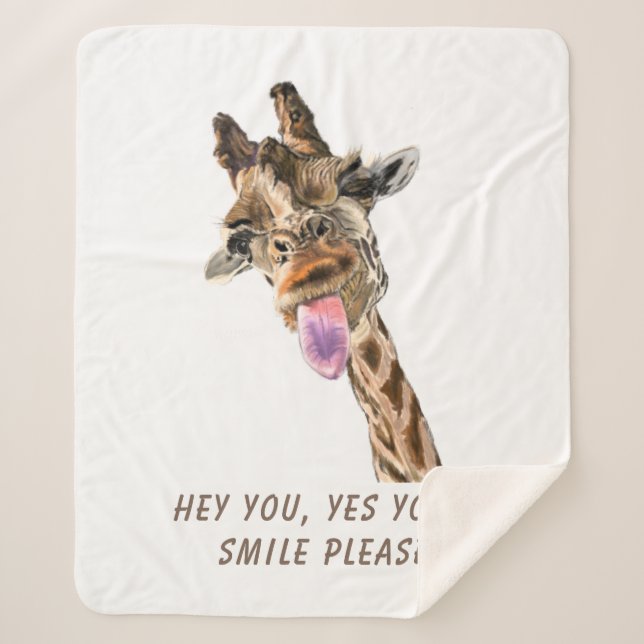 Giraffe Tongue Out Playful Sherpa Blanket Sherpadecke (Vorderseite)