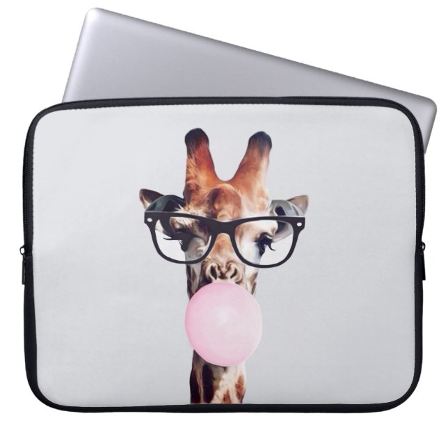 Giraffe Tragend Brillen Blasen Pink Bubble gum Laptopschutzhülle (Vorderseite)
