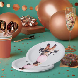 Giraffe Tragend Brillen Blasen Pink Bubble gum Pappteller