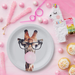 Giraffe Tragend Brillen Blasen Pink Bubble gum Pappteller