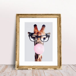 Giraffe Tragend Brillen Blasen Pink Bubble gum Poster