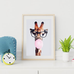 Giraffe Tragend Brillen Blasen Pink Bubble gum Poster