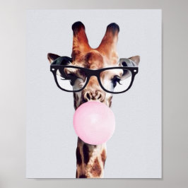Giraffe Tragend Brillen Blasen Pink Bubble gum Poster