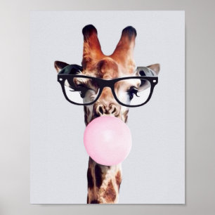 Giraffe Tragend Brillen Blasen Pink Bubble gum Poster