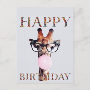 Giraffe trägt eine Brille Alles Gute zum Geburtsta Postkarte