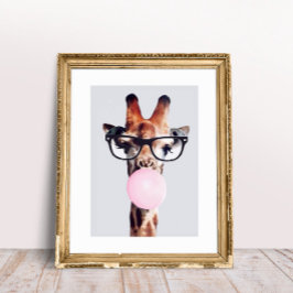 GIRAFFE TRAING GLASSES BLUTEN EIN PINKBUBBLE GUM POSTER