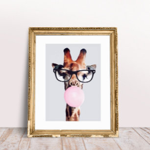GIRAFFE TRAING GLASSES BLUTEN EIN PINKBUBBLE GUM POSTER