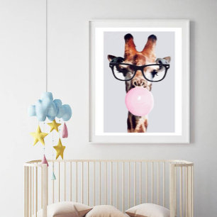 GIRAFFE TRAING GLASSES BLUTEN EIN PINKBUBBLE GUM POSTER