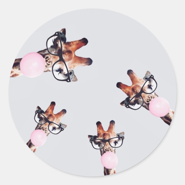 GIRAFFE TRAING GLASSES BLUTEN EIN PINKBUBBLE GUM RUNDER AUFKLEBER (Vorderseite)