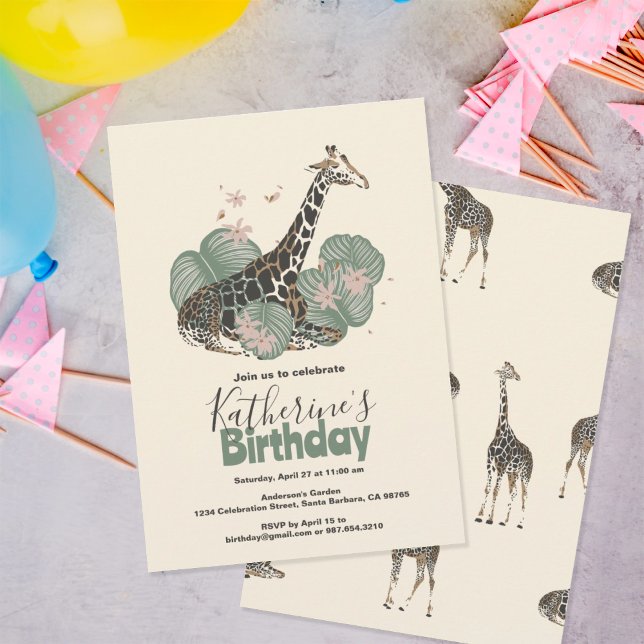 Giraffe Tropical Greenery Animal Birthday Party  Einladung (Von Creator hochgeladen)