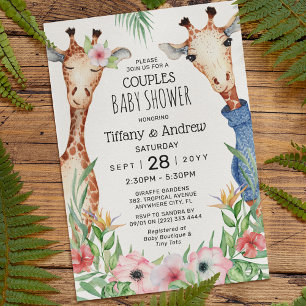 Giraffe & Tropische Grünpflanzen Babyparty für Paa Einladung