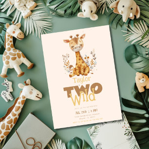 Giraffe Two Wild Safari Animals 2. Geburtstag Einladung