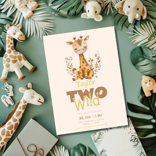 Giraffe Two Wild Safari Animals 2. Geburtstag Einladung (Von Creator hochgeladen)