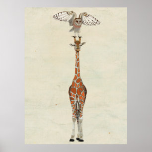 GIRAFFE u. EULE Kunst Poster