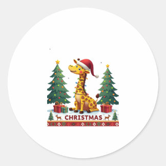 Giraffe Ugly Christmas Sweaters Funny Santa Hat Li Runder Aufkleber
