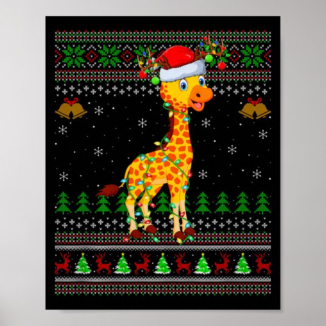 Giraffe Ugly Christmas Sweaters Holiday Santa Cute Poster (Vorne)