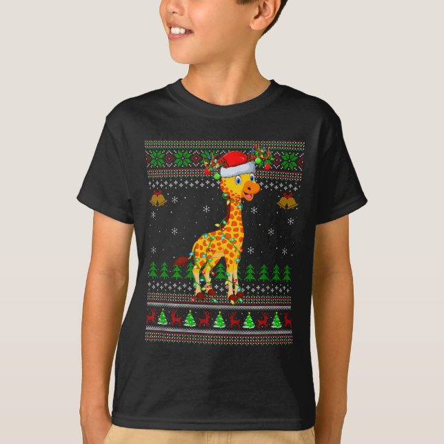 Giraffe Ugly Christmas Sweaters Holiday Santa Cute T-Shirt (Vorderseite)