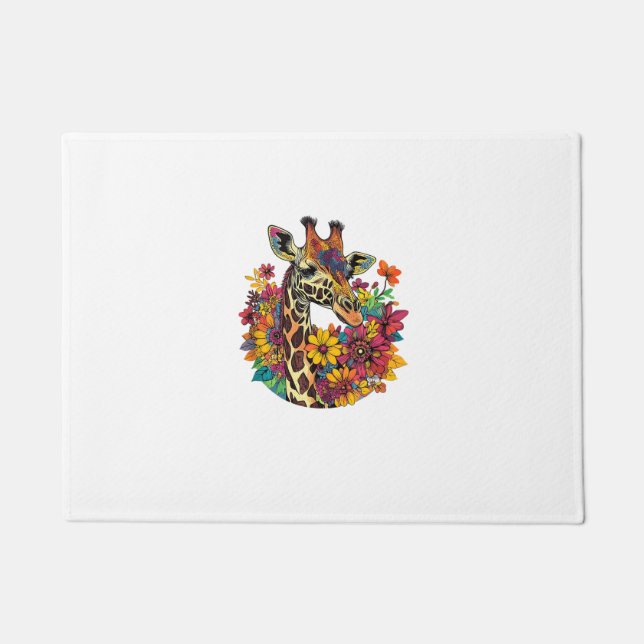 Giraffe umgeben von farbenfrohen Blume _1 Fußmatte (Vorderseite)