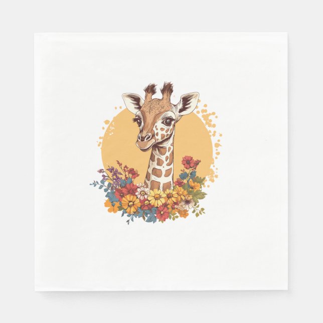 Giraffe umgeben von farbenfrohen Blume Serviette (Vorderseite)