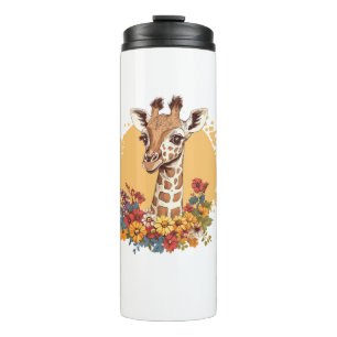 Giraffe umgeben von farbenfrohen Blume Thermosbecher