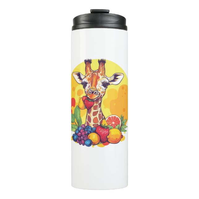 Giraffe, umgeben von Früchten Thermosbecher (Vorderseite)