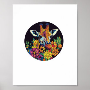 Giraffe umgeben von lebendigen Blumen _1 Poster