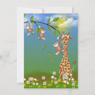 Giraffe und Affe 1. Geburtstag Party Einladung