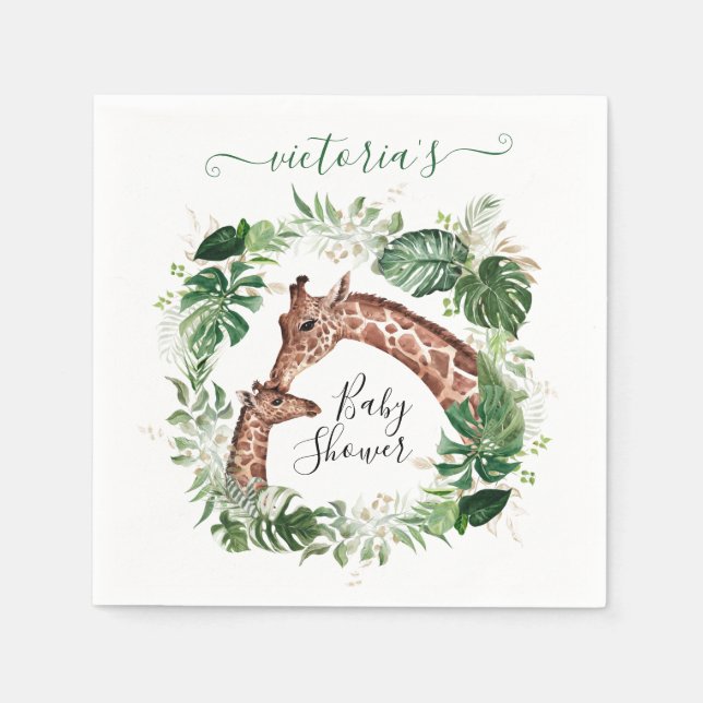 Giraffe und Baby Jungle Baby Shower Serviette (Vorderseite)