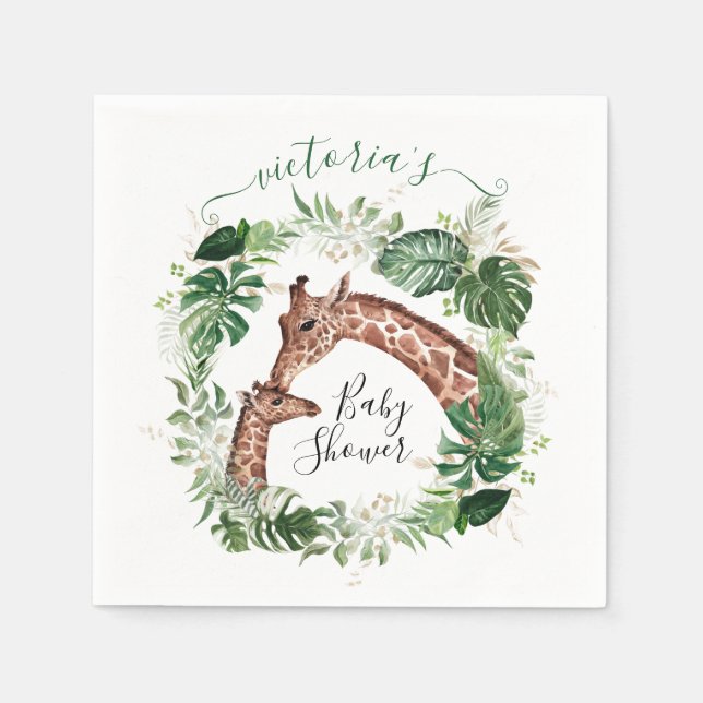 Giraffe und Baby Jungle Baby Shower Teller Serviette (Vorderseite)