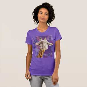 Giraffe und Blumen Lila Moderne Lustige Tiere T-Shirt