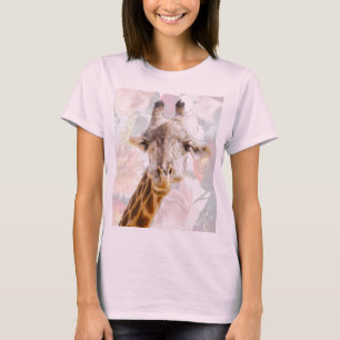 Giraffe und Blumen Modernes lustiges Tier Rosa T-Shirt