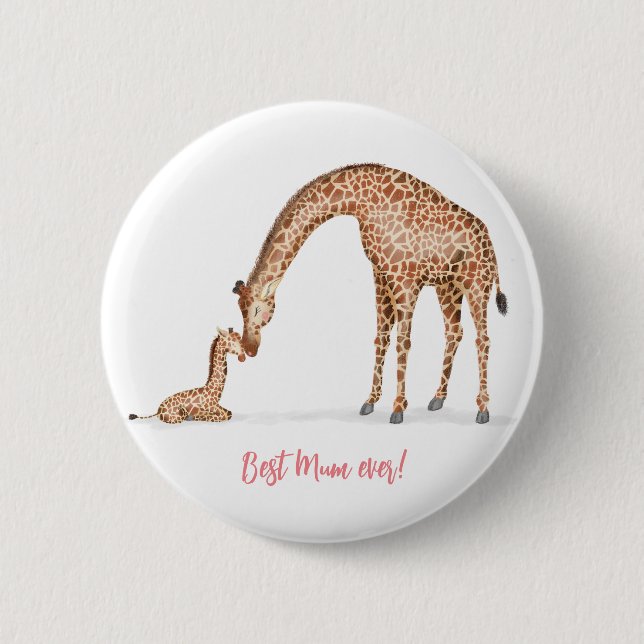 Giraffe und Kalb "Beste Mama aller Zeiten" Abzeich Button (Vorderseite)
