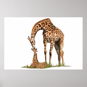 Giraffe und Küssen von Kleinkälbern Poster