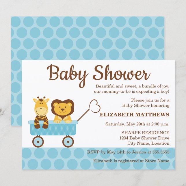 Giraffe und Löwenbaby-Dusche Einladung (Vorne/Hinten)