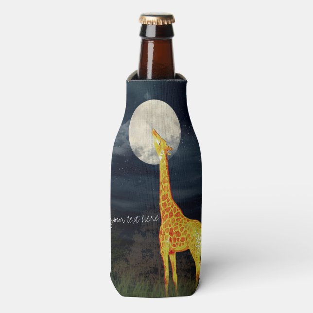 Giraffe und Mond | Custom Bottle Can Cooler Flaschenkühler (Flaschenvorderseite)