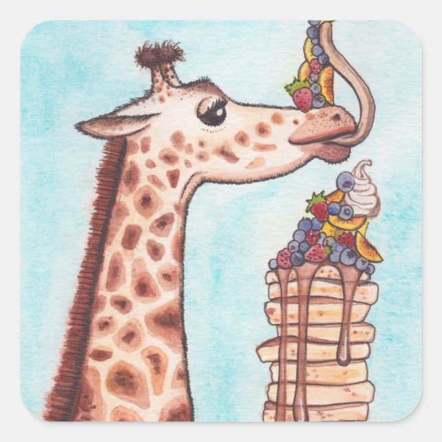 Giraffe und Pancakes Quadratischer Aufkleber (Vorderseite)