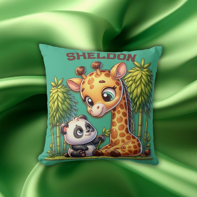 Giraffe und Panda Mit Monogramm Name | Kissen (Von Creator hochgeladen)