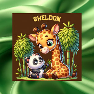 Giraffe und Panda Mit Monogramm Name   Poster