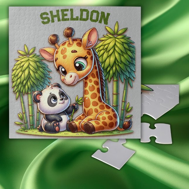 Giraffe und Panda Mit Monogramm Name | Puzzle (Von Creator hochgeladen)