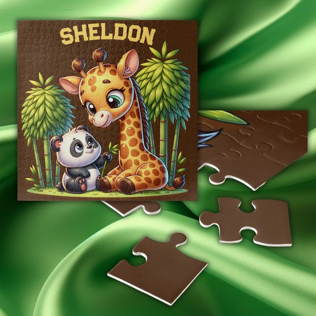 Giraffe und Panda Mit Monogramm Name | Puzzle (Von Creator hochgeladen)
